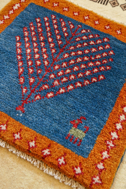 ペルシャ手織りギャッベ アマレ族 40×40cm｜生命の木デザイン ウール100% ミニラグ・チェアマット - Decorworks