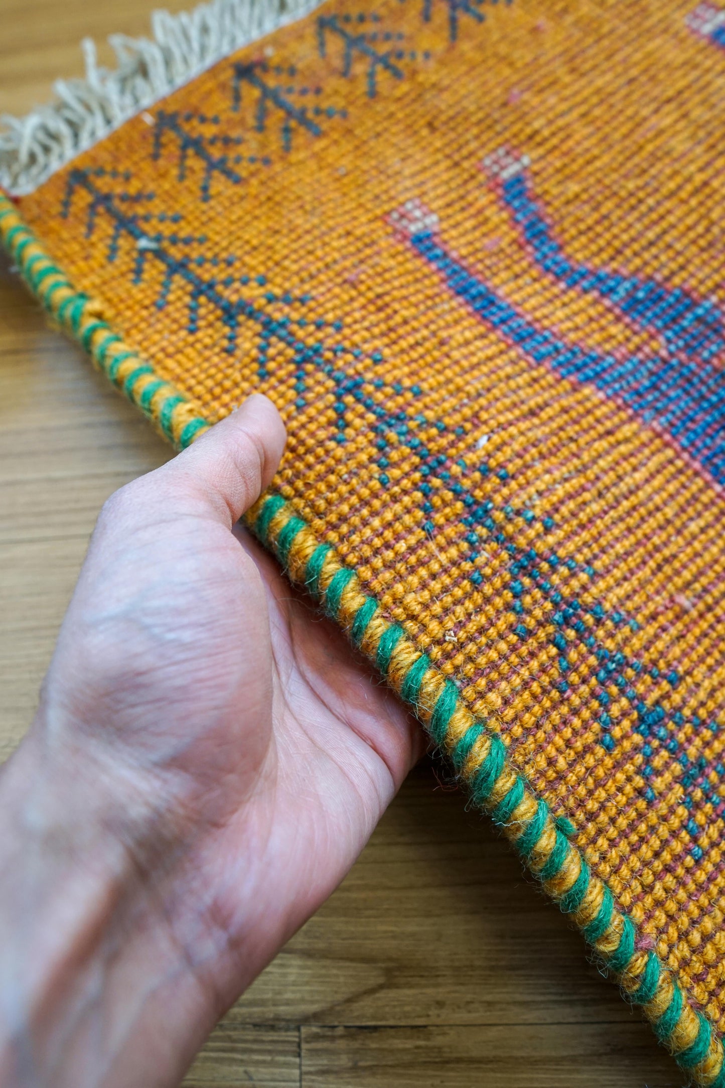  ペルシャ手織りギャッベ アマレ族 56×42cm ライオン文様・玄関マットサイズ