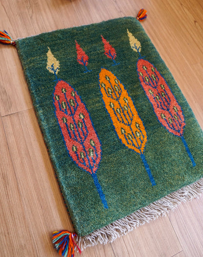  ペルシャ手織りギャッベ アマレ族 60×40cm ライオン文様・玄関マットサイズ