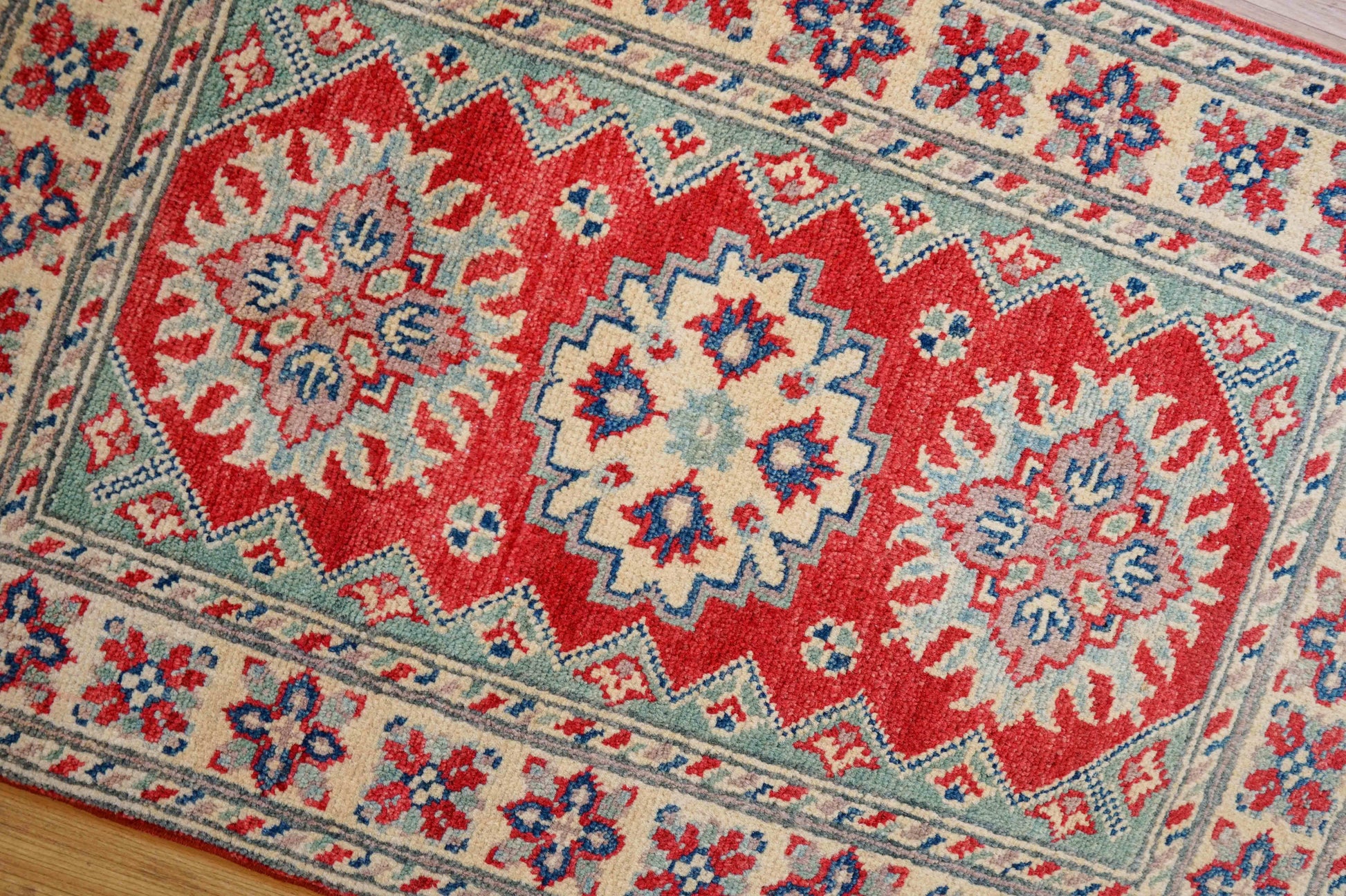  アフガニスタン手織り絨毯 89×60cm｜ガズニーウール・草木染めの伝統幾何学文様