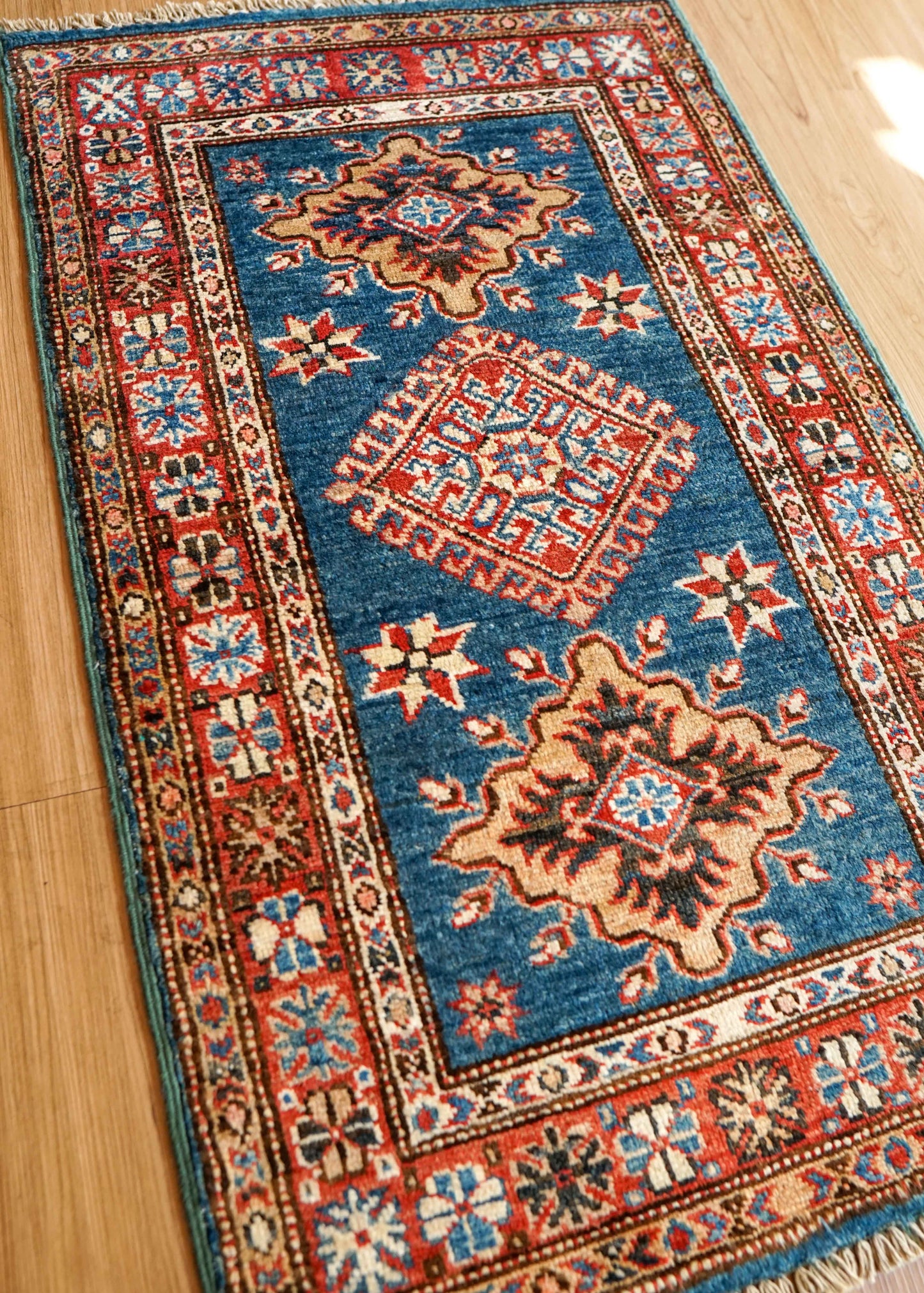 アフガニスタン手織り絨毯 92×55cm｜ガズニウール カザクデザイン トライバルラグ