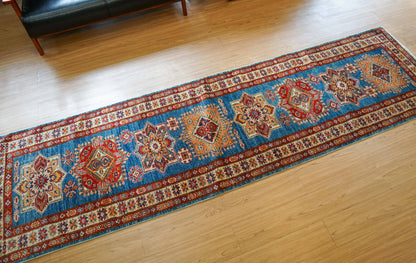  アフガニスタン手織りガズニウールラグ 299×82cm ペルシャのカザクデザイン ランナー