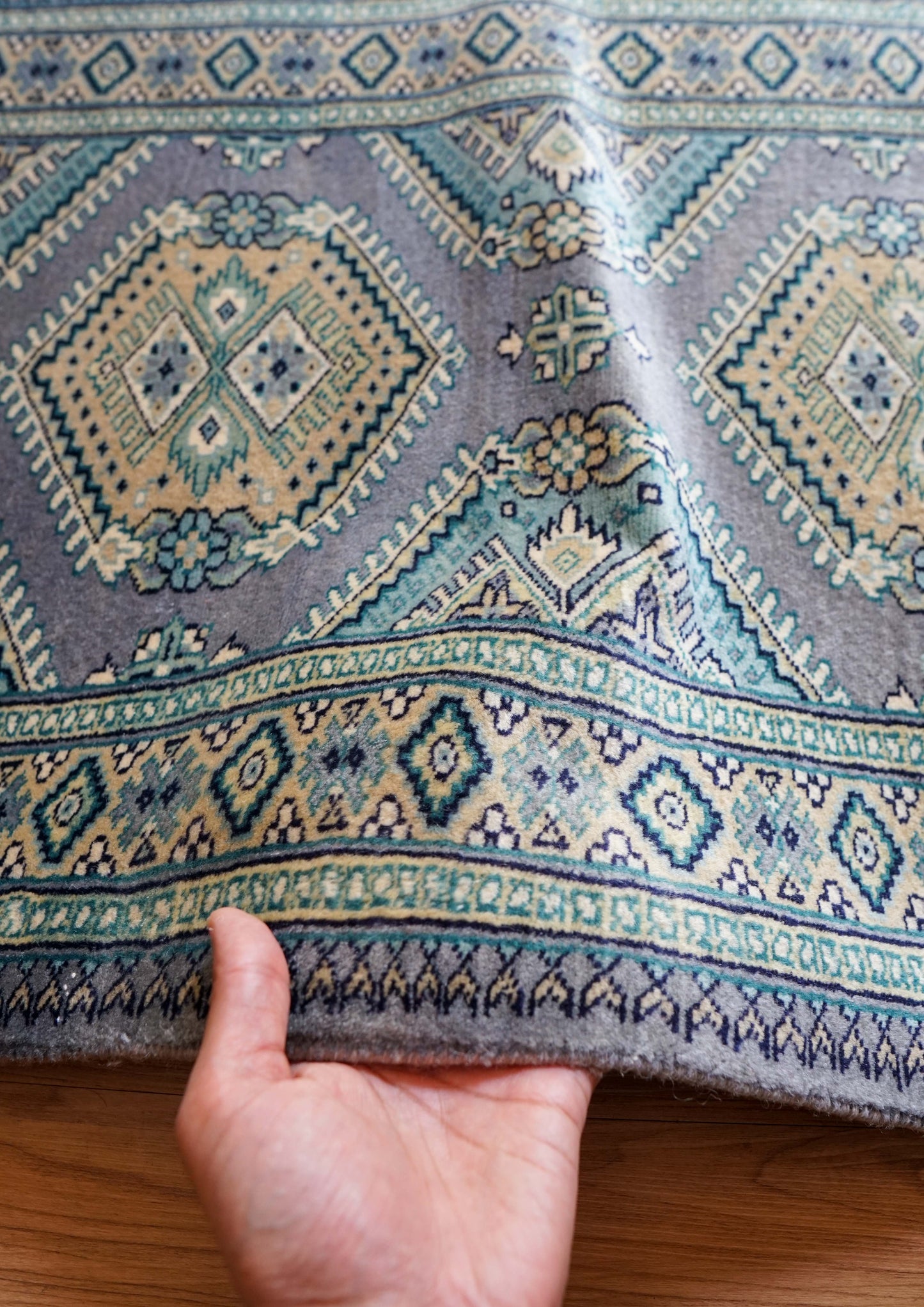  パキスタン手織り絨毯 95×62cm｜ニュージーランド産メリノウール使用 玄関マット