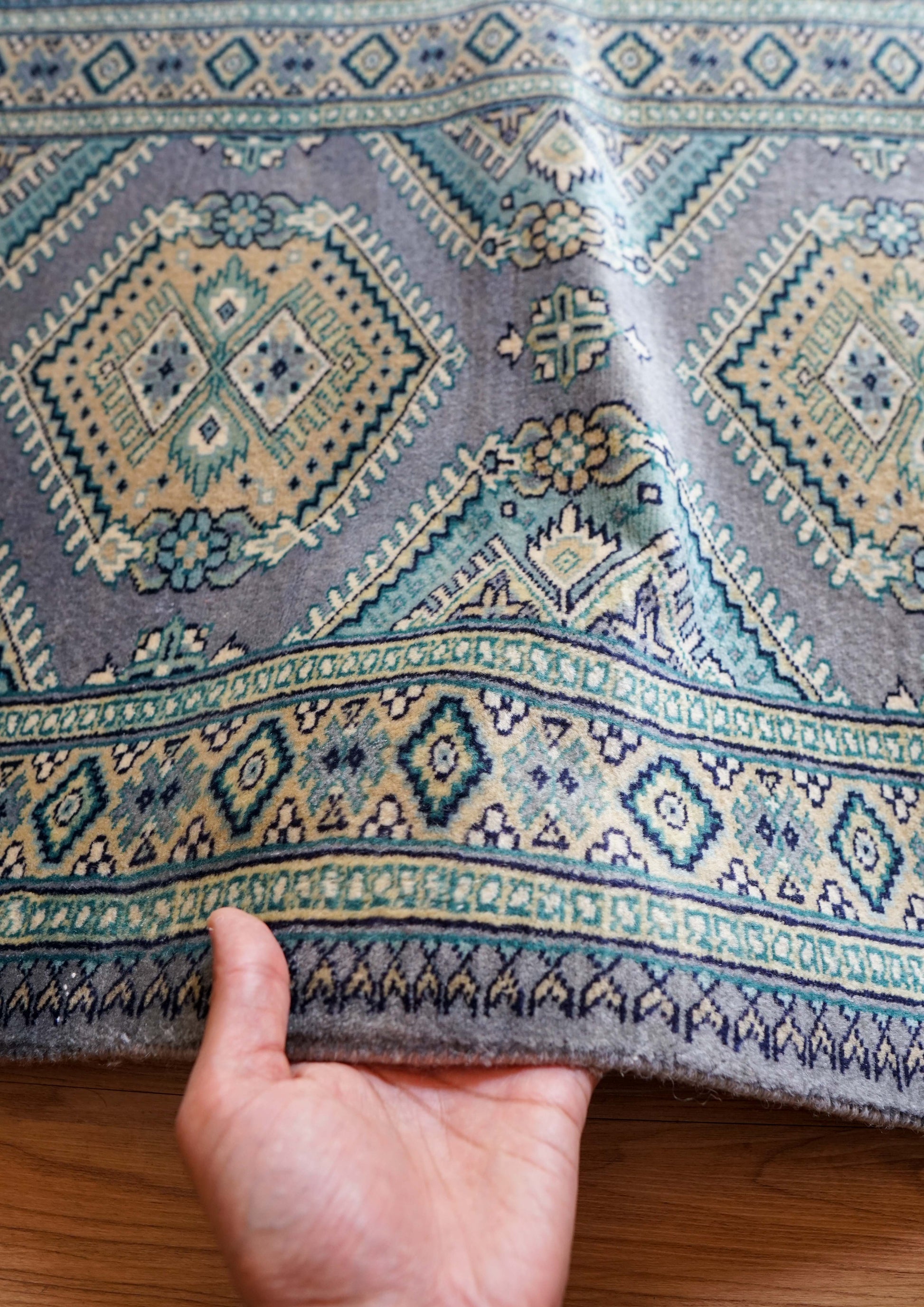  パキスタン手織り絨毯 95×62cm｜ニュージーランド産メリノウール使用 玄関マット