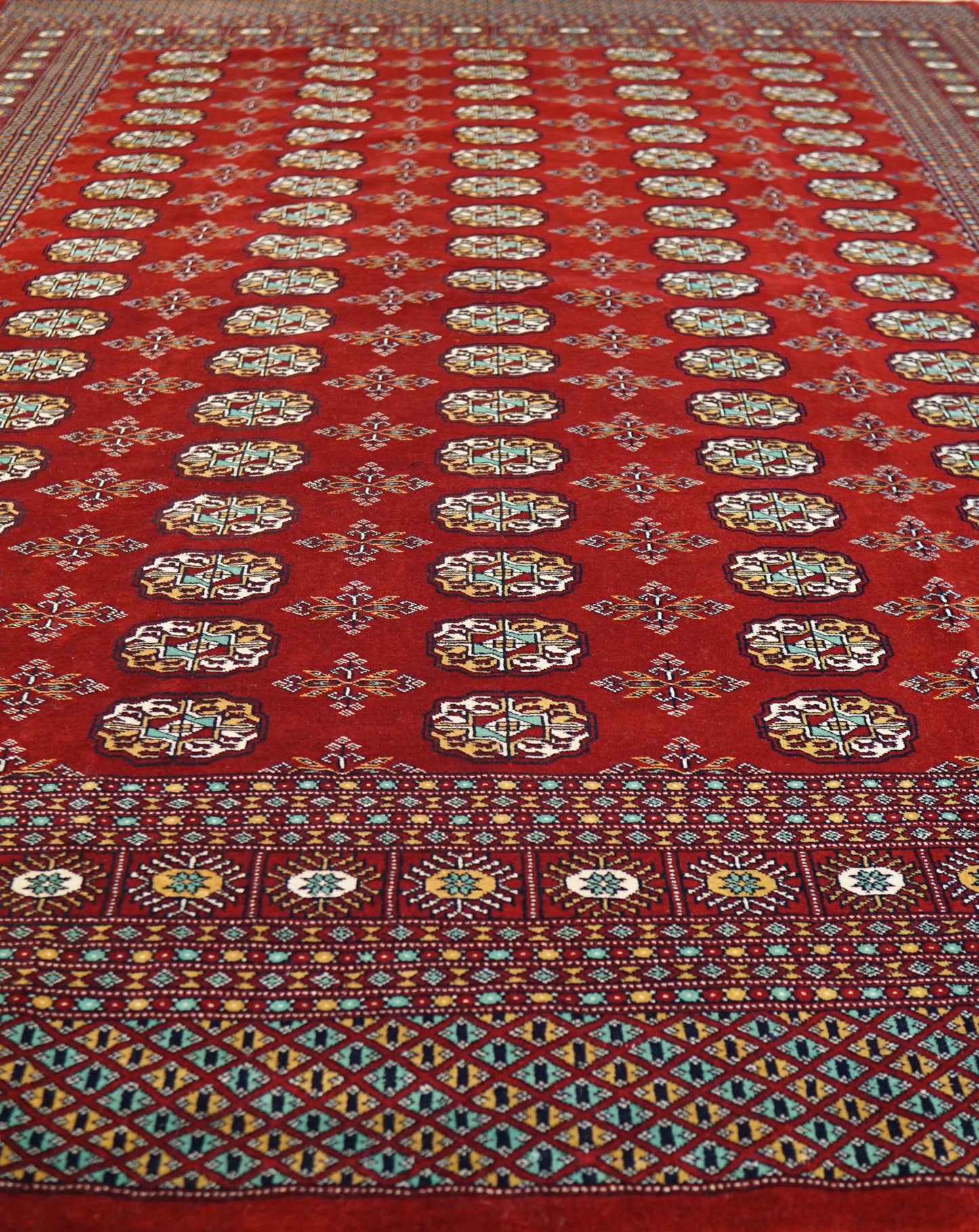  パキスタン手織り絨毯 ボハララグ 254×206cm｜上質ニュージーランド産メリノウール・ボハラ柄