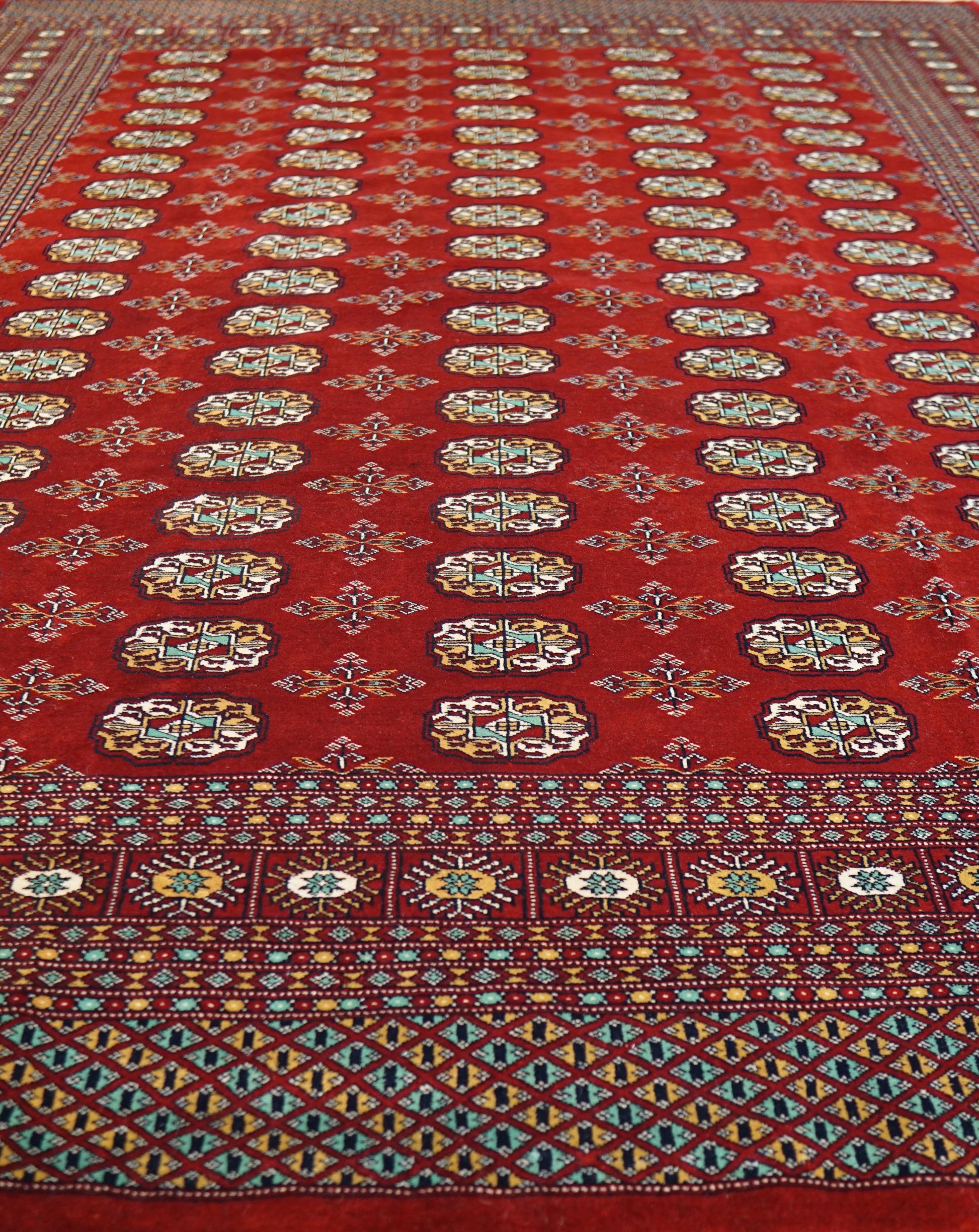  パキスタン手織り絨毯 ボハララグ 254×206cm｜上質ニュージーランド産メリノウール・ボハラ柄
