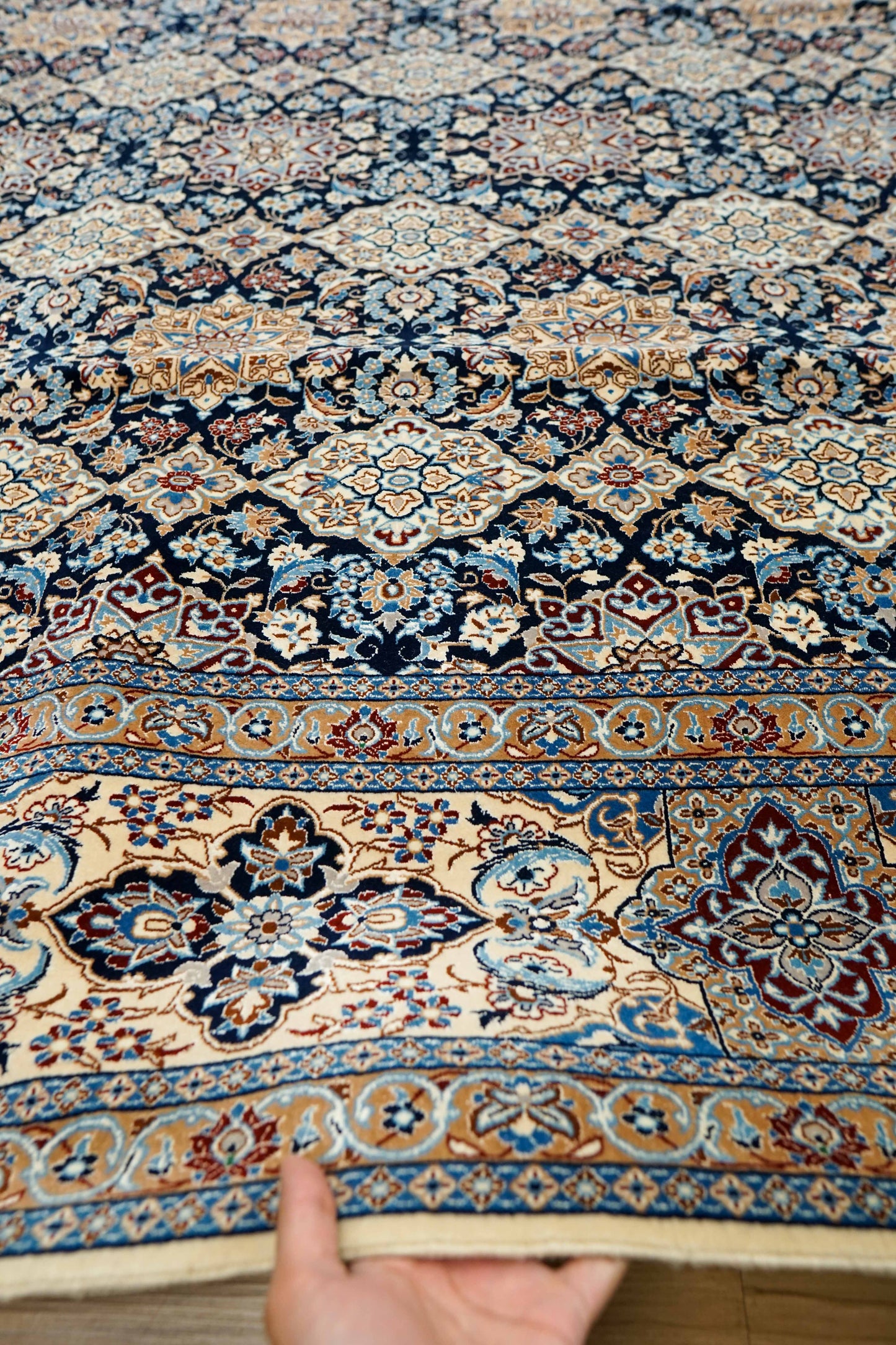  ペルシャ絨毯 ナイン産 4LA 293×209cm｜シャー・アッバース文様 手織り絨毯 コルクウール＆シルク