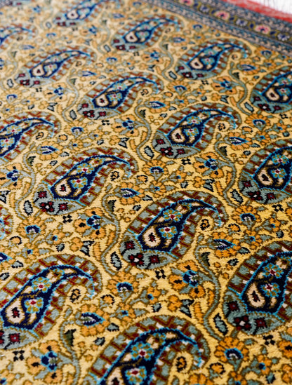  ペルシャ絨毯 クム産 100％シルク 手織り 90×56cm