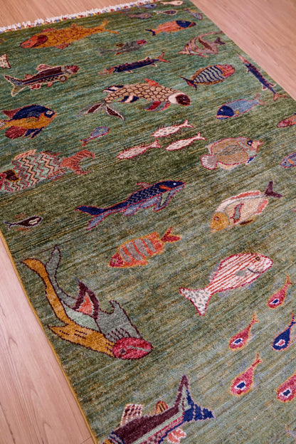  アフガニスタン手織り絨毯 ガズニ地方 手紡ぎウール手織り絨毯 177×122cm 草木染め
