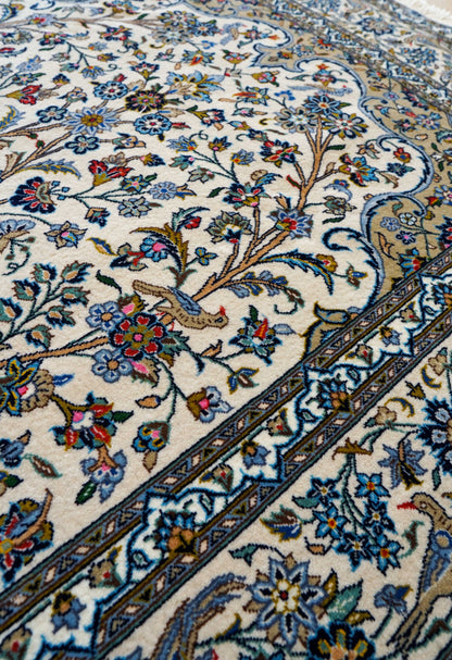  ペルシャ絨毯 カシャーン産 215×140cm｜美しい生命の樹デザイン 手織りウールラグ