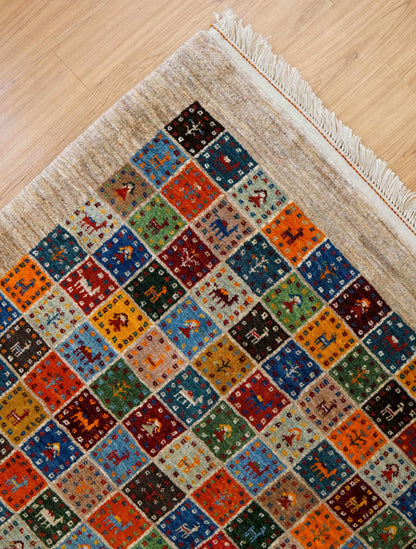  ペルシャ絨毯 手織りカシュクリギャッベ 188×118cm リズバフト