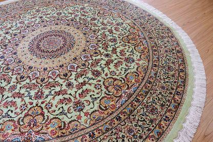 手織りペルシャ絨毯 カシャーン産 ファッラ工房 シルク100% 丸 200×200cm