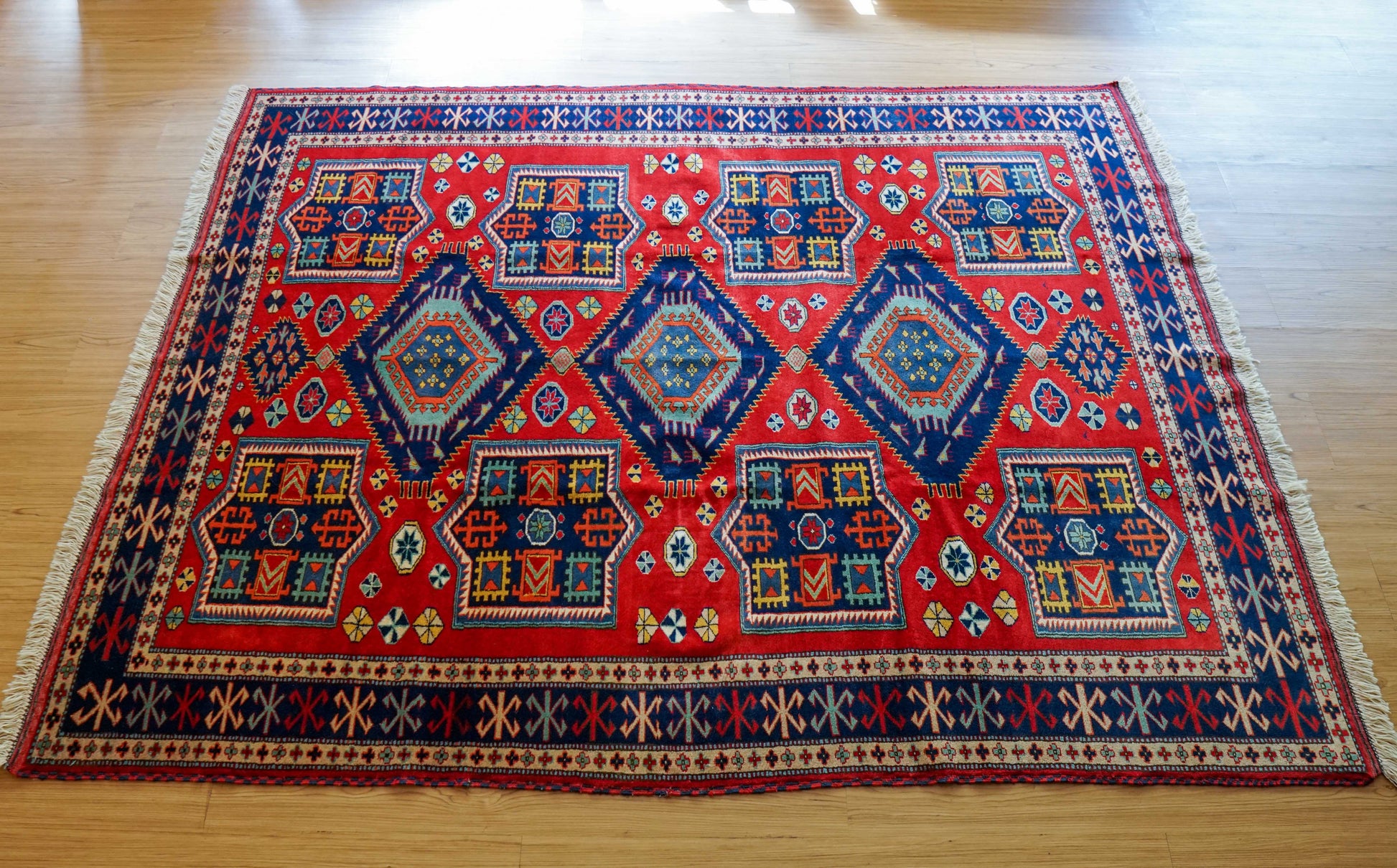  197×154cm 手織りペルシャ絨毯 トライバルラグ