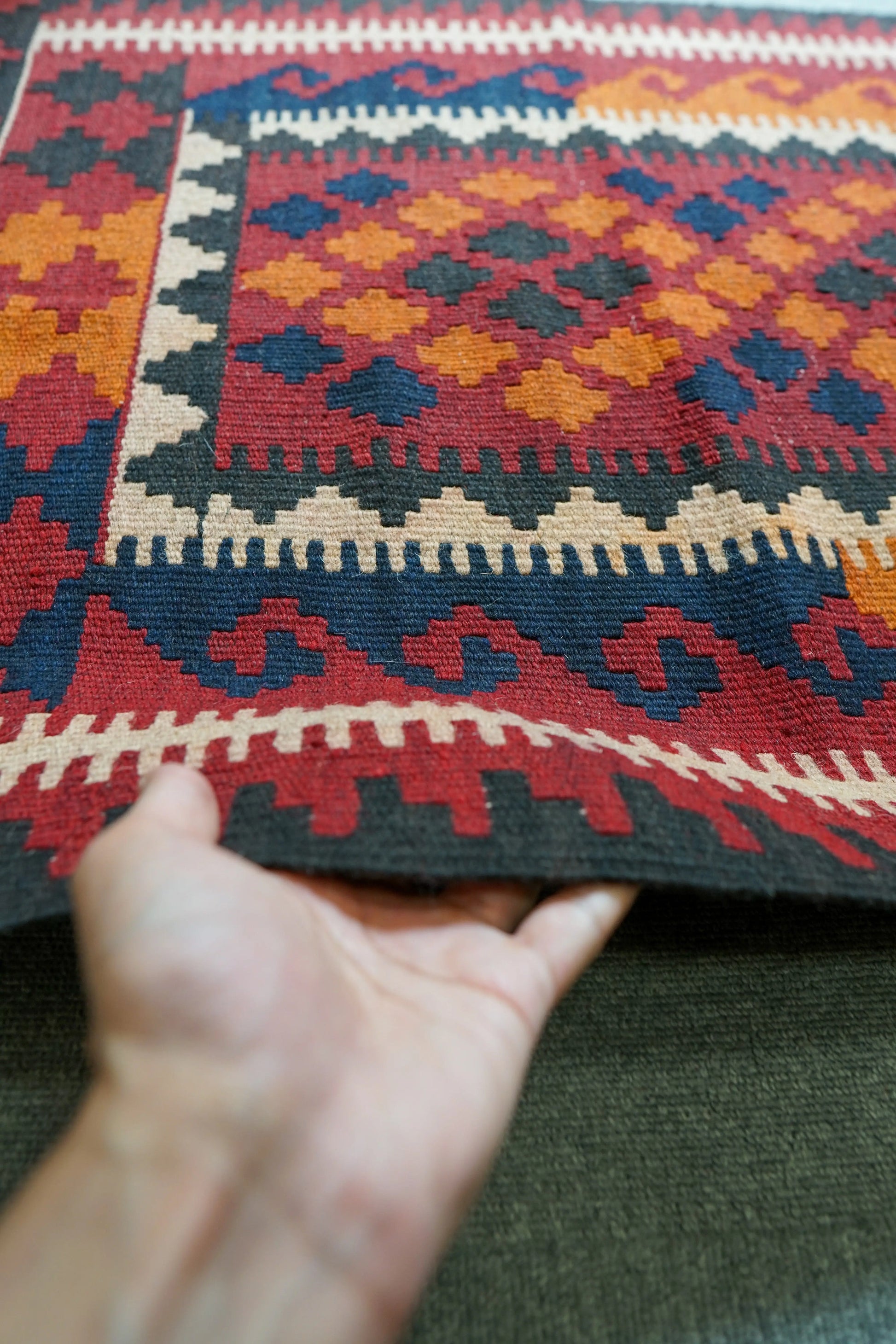 97×76㎝ アフガニスタン手織りキリム トライバルラグ 手織り 絨毯 Decorworks
