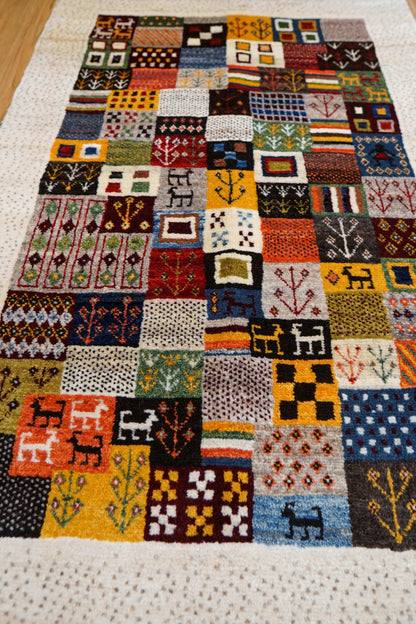  ペルシャ絨毯 カシュクリ ギャッベ リズバフトギヤべ 130×85cm