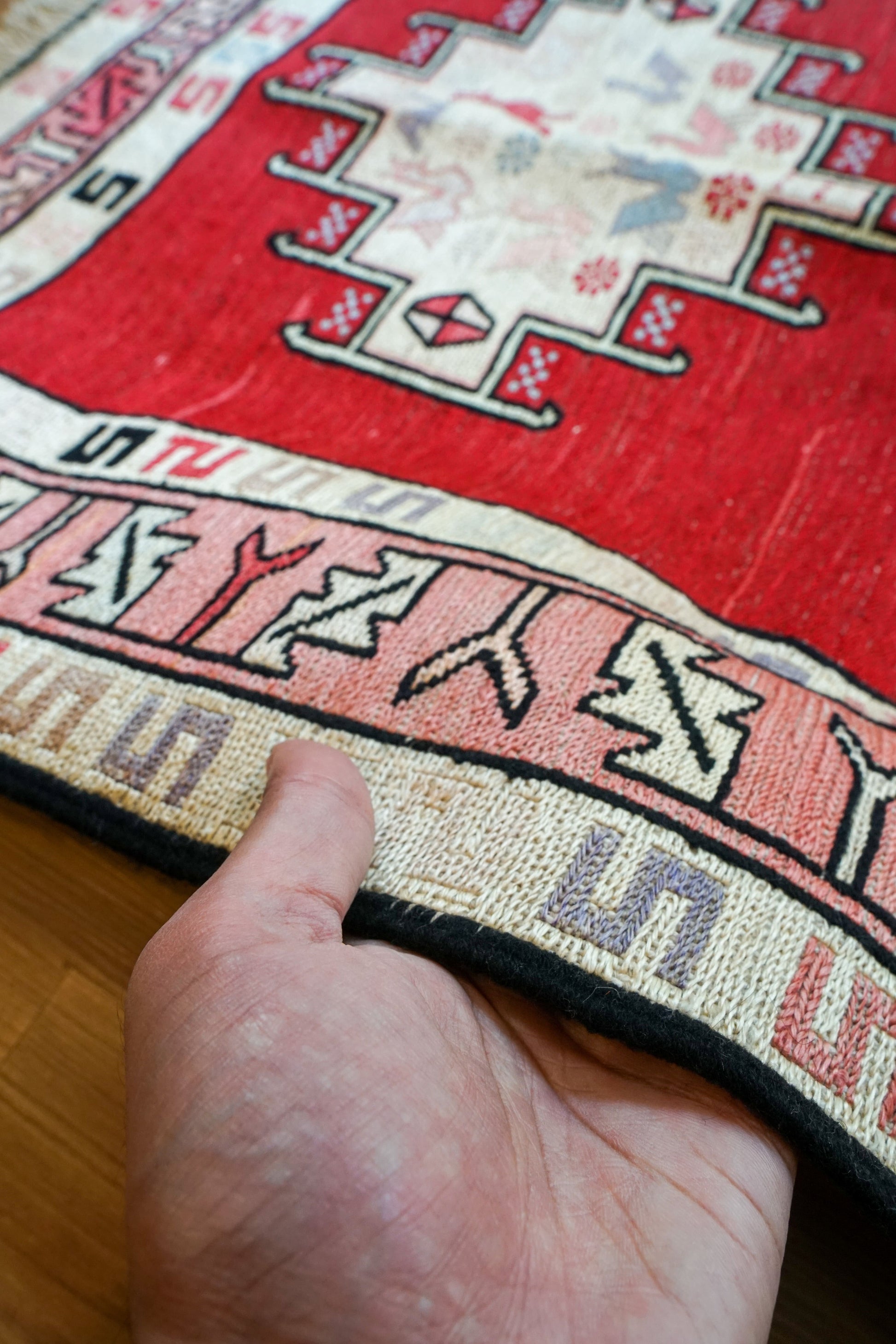 Collection 96×74cm ペルシャ手織りシルクスマックキリム トライバルデザイン