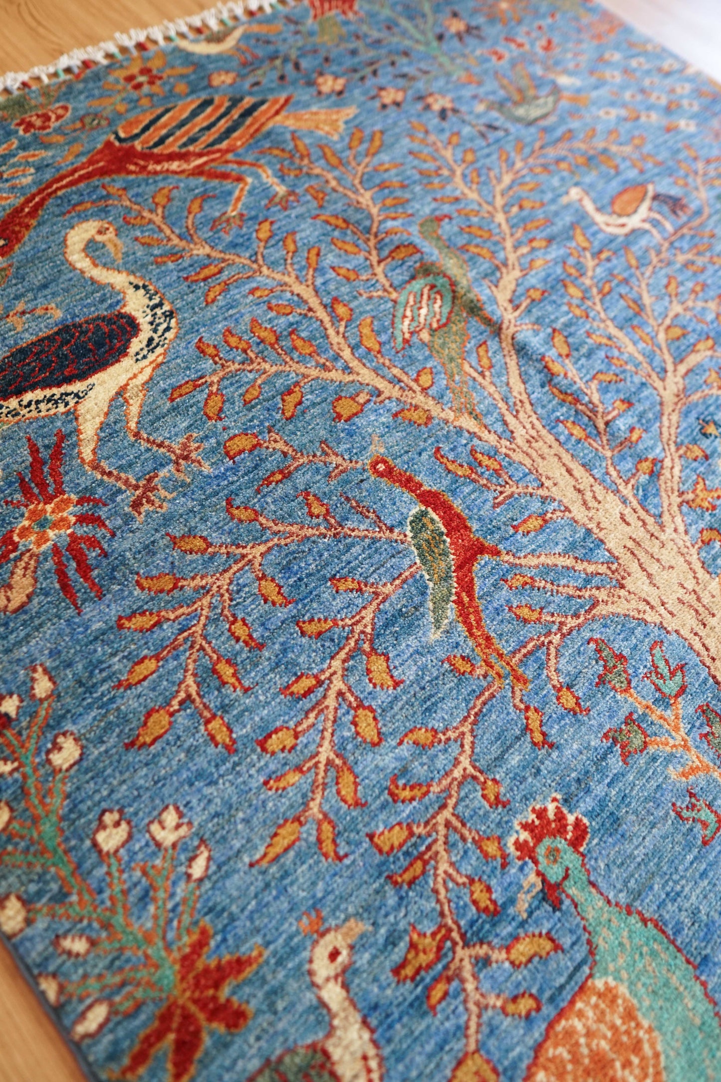  アフガニスタン・ガズニ手織り絨毯 178×124cm｜生命の木と鳥たち 草木染ウールギャッベ