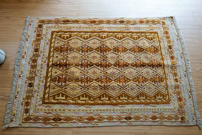  手織りマシュワニキリム  トライバルラグ 115×76cm