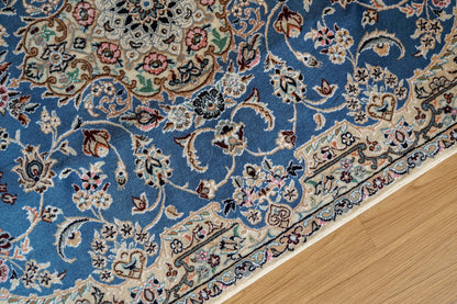  ペルシャ絨毯 ナイン産 青 9la 高級ウール 152×105cm