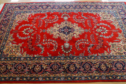  ペルシャ絨毯 手織り ダブルノット 高密度ウール 256×154cm｜厚手で丈夫 赤基調クラシックデザイン