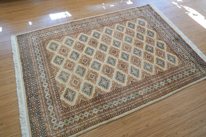 手織りパキスタン絨毯 184×128cm｜9/16クオリティ・ベージュ×ブルー