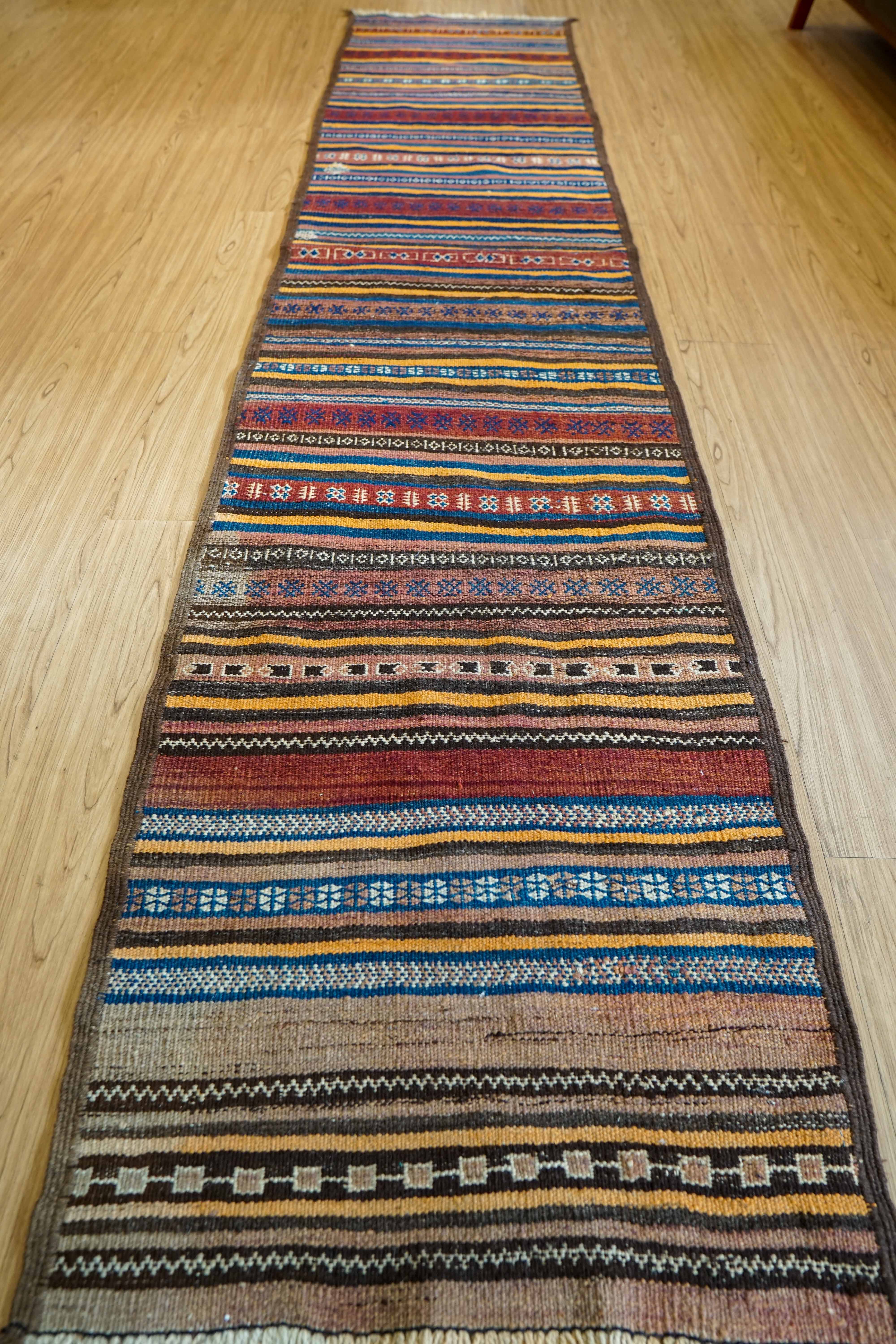 アフガニスタン手織りキリム　312×63　ランナートライバルラグ ヴィンテージ アフガニスタン手織りキリム ランナー 312×63cm トライバルラグ