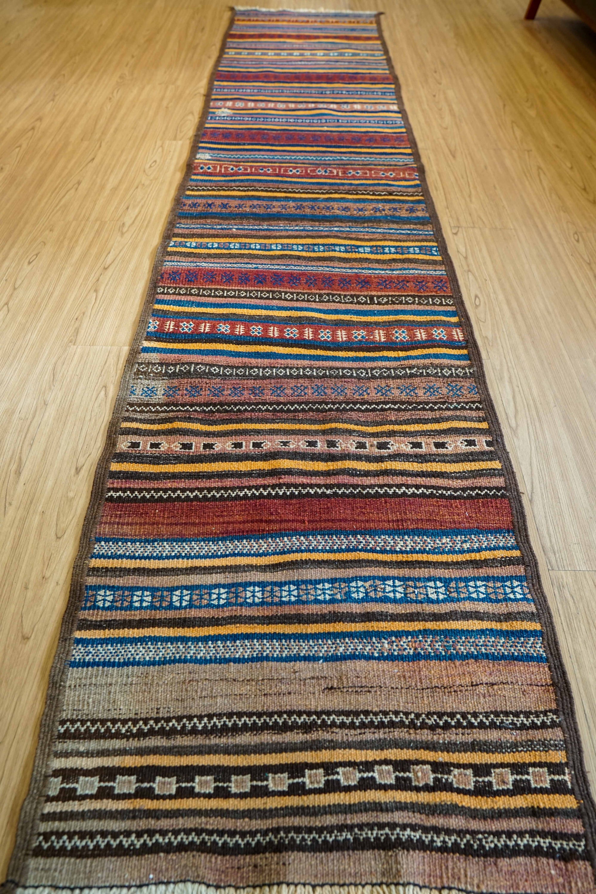  　アフガニスタン手織りキリム　ランナー 312×63 トライバルラグ ヴィンテージ