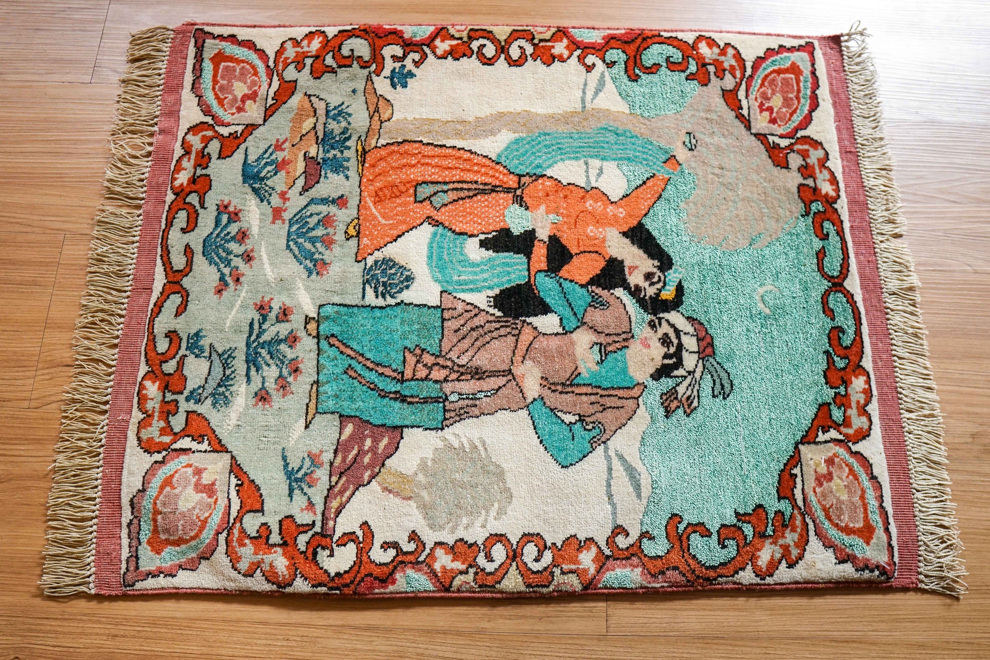  ペルシャ トルクメン絨毯 61×50cm｜ウール＆シルク 手織りアートラグ