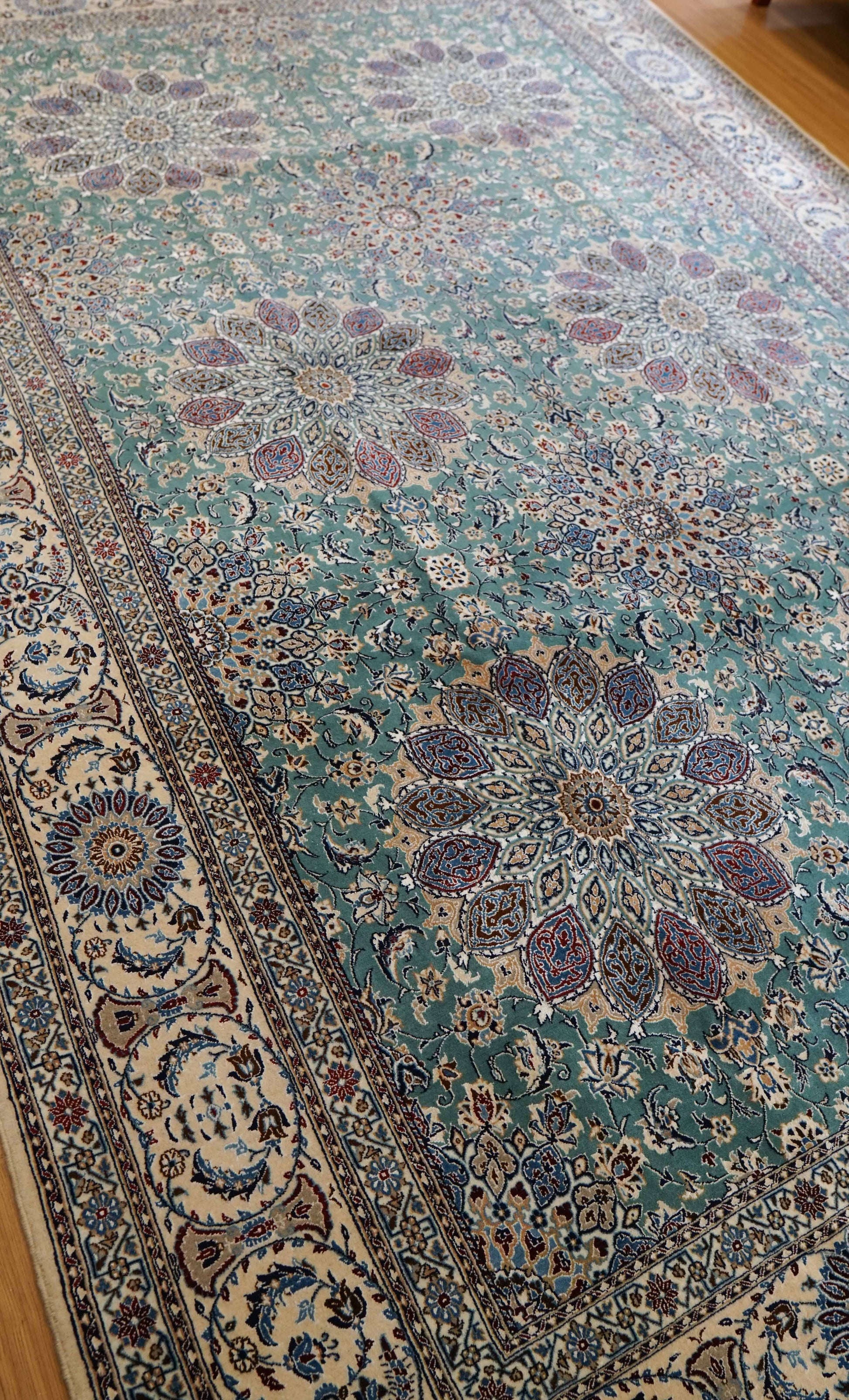  ペルシャ絨毯 ナイン産 4LA 295×196cm｜コルクウール＆シルク 手織り 高密度ラグ 大判リビングサイズ