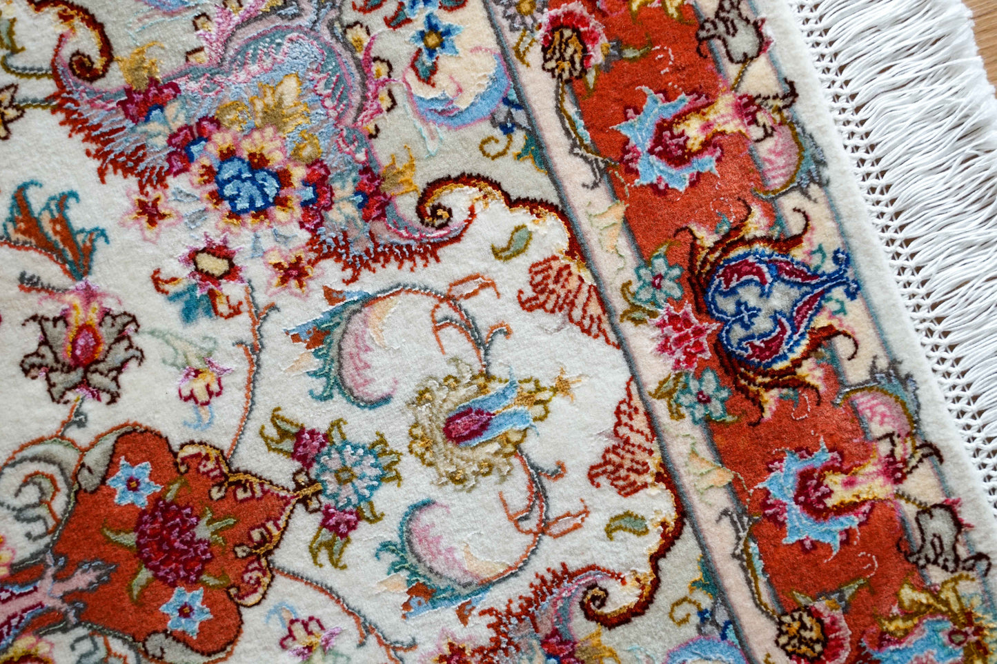 ペルシャ手織り絨毯 タブリーズ産 50RAJ 124×73cm｜ウール＆シルク