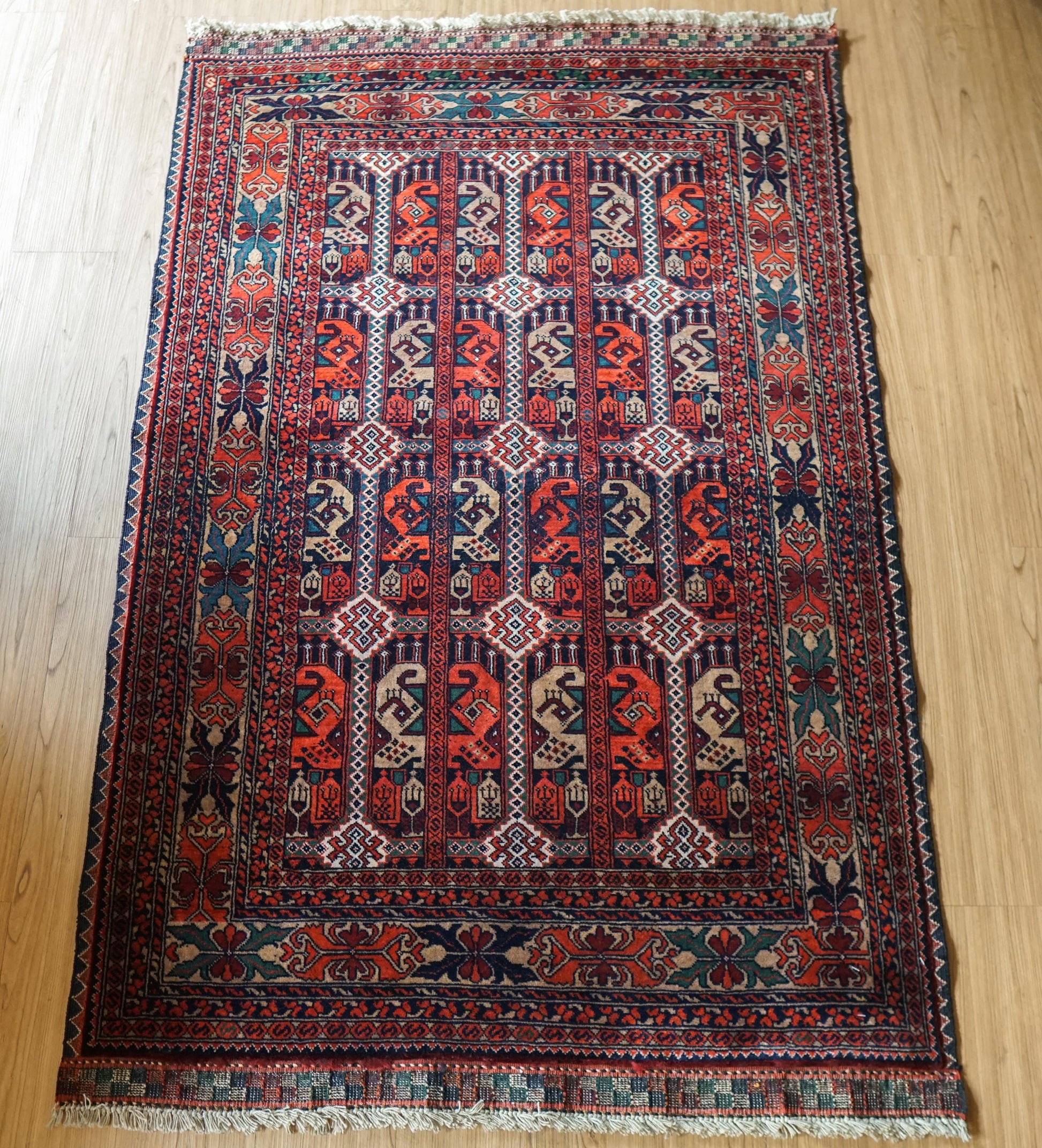  アフガン手織り絨毯 トルクメン ラグ 150×101cm