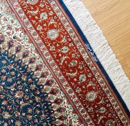 Collection 197×135cm ペルシャ手織り絨毯 クム産 ヌーリ工房 シルク100% 証明書付