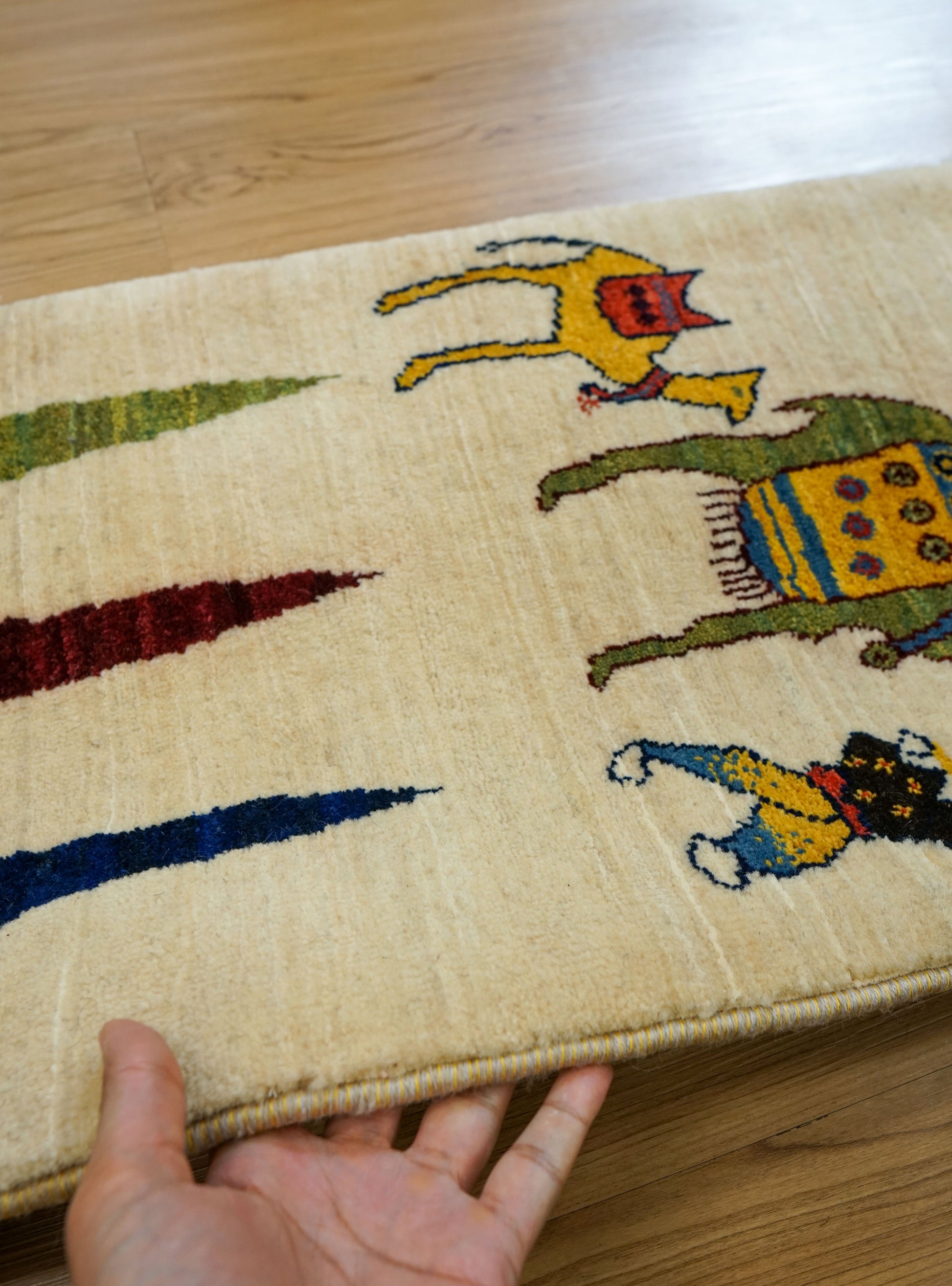  手織りペルシャ・ルリバフト ギャッベ ランナー 123×44cm