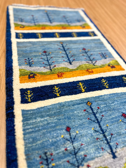 ペルシャ手織りカシュクリギャッベ リズ バフト ギャベ 手織り絨毯 114×44cm