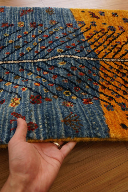  ペルシャ手織りカシュクリギャッベ リズバフト ランナー 151×58cm｜手紡ぎウール・草木染め 生命の樹デザイン