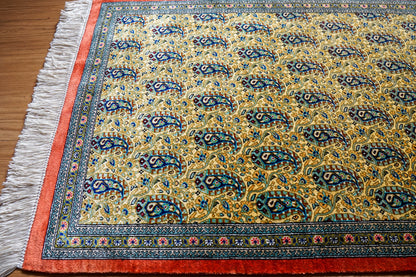  ペルシャ絨毯 クム産 100％シルク 手織り 90×56cm