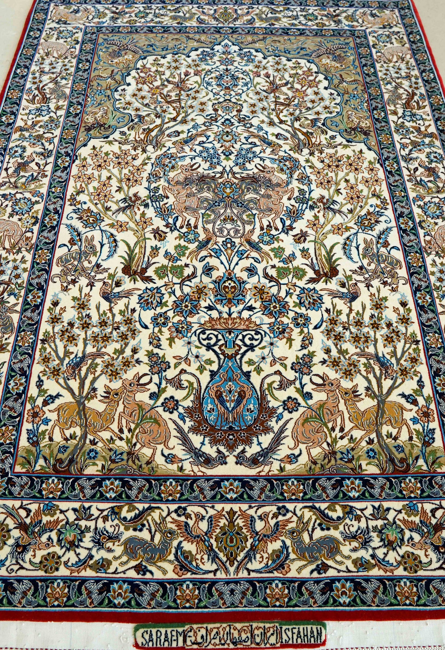  ペルシャ絨毯 オールドイスファハン産 サラフ・マームリ工房 約168×120cm｜コルクウール＆シルク 手織り ペルシャ絨毯