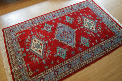  パキスタン手織り絨毯 209×127cm｜メリノウール使用・天然染料のトライバルデザインラグ