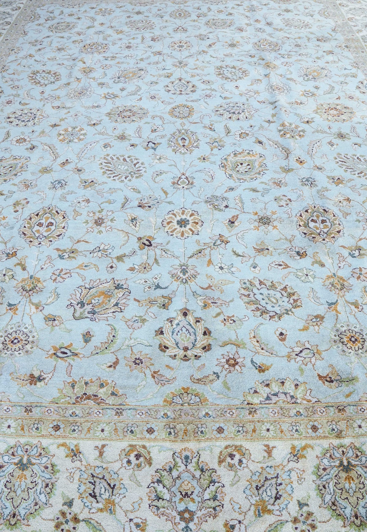  手織りチョビオリエンタルラグ グレー 376×278cm