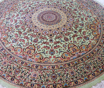 手織りペルシャ絨毯 カシャーン産 ファッラ工房 シルク100% 丸 200×200cm