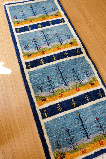  ペルシャ手織りカシュクリギャッベ リズ バフト ギャベ 手織り絨毯 114×44cm