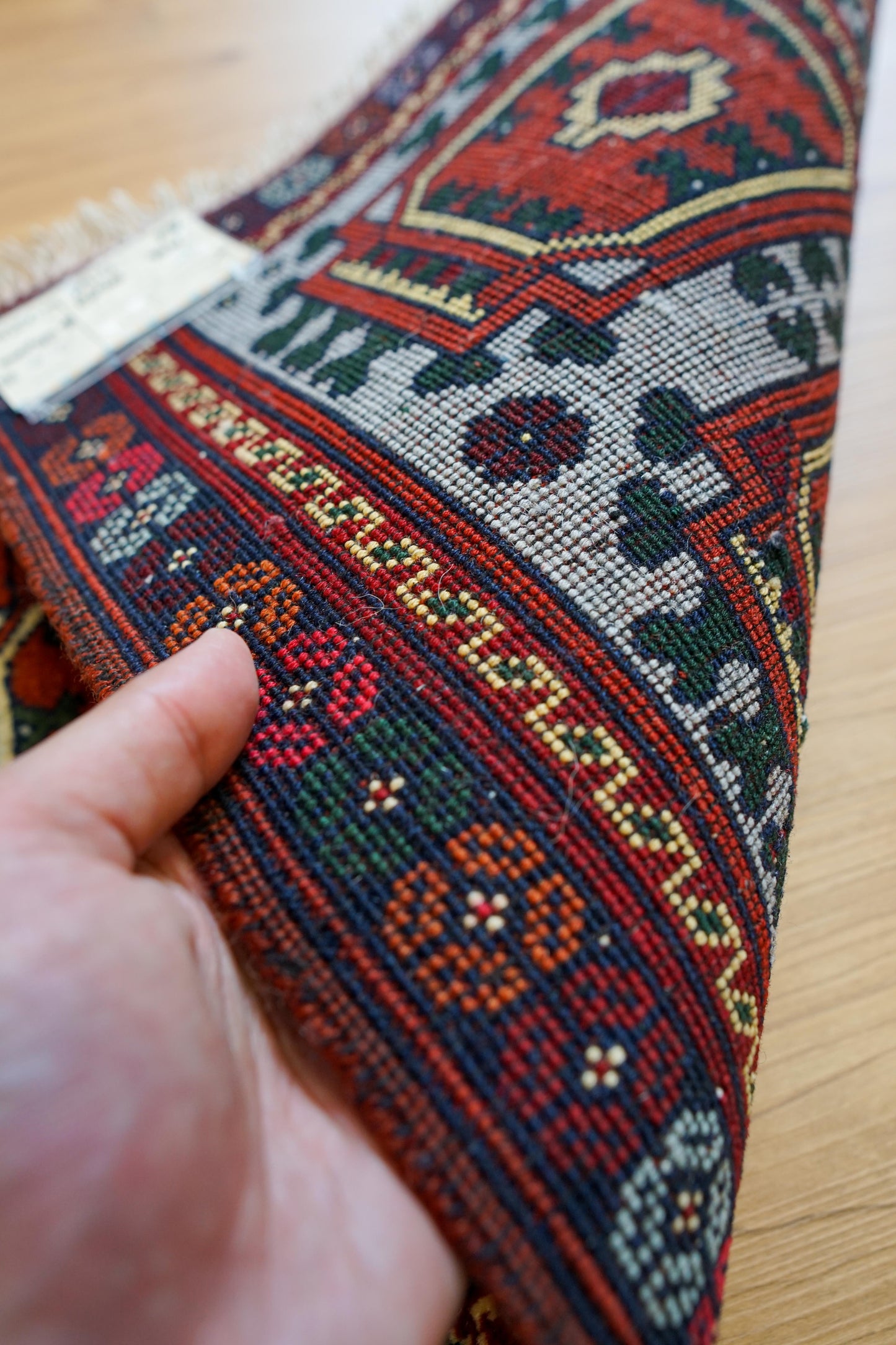 アフガニスタン手織り絨毯 カールモハメディ 54×42cm｜ミニラグ・玄関マットサイズ トライバルラグ