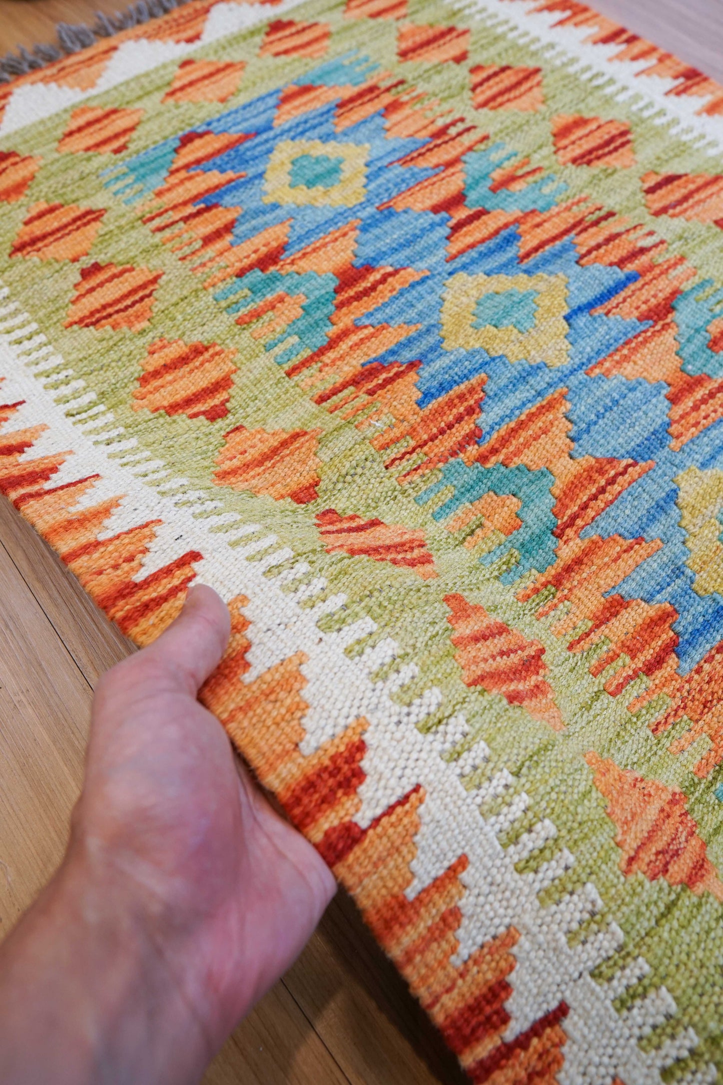  90×57cm アフガニスタン手織りキリム