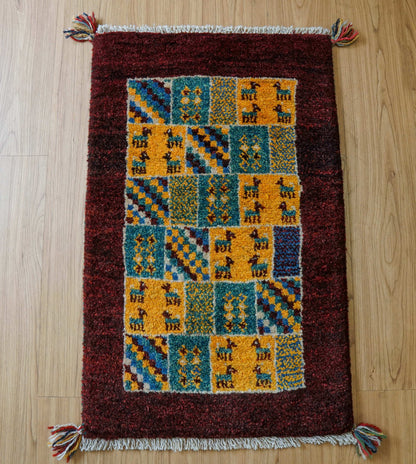  ペルシャ絨毯 手織りギャッベ アマレ族 ギャベ 81×51cm