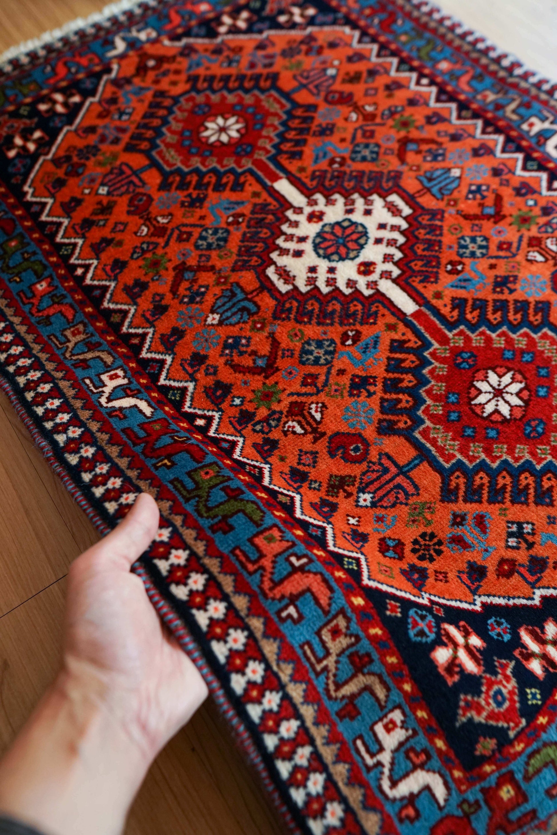  手織りペルシャ絨毯 ヤラメ 85×62cm｜トライバル ウールラグ