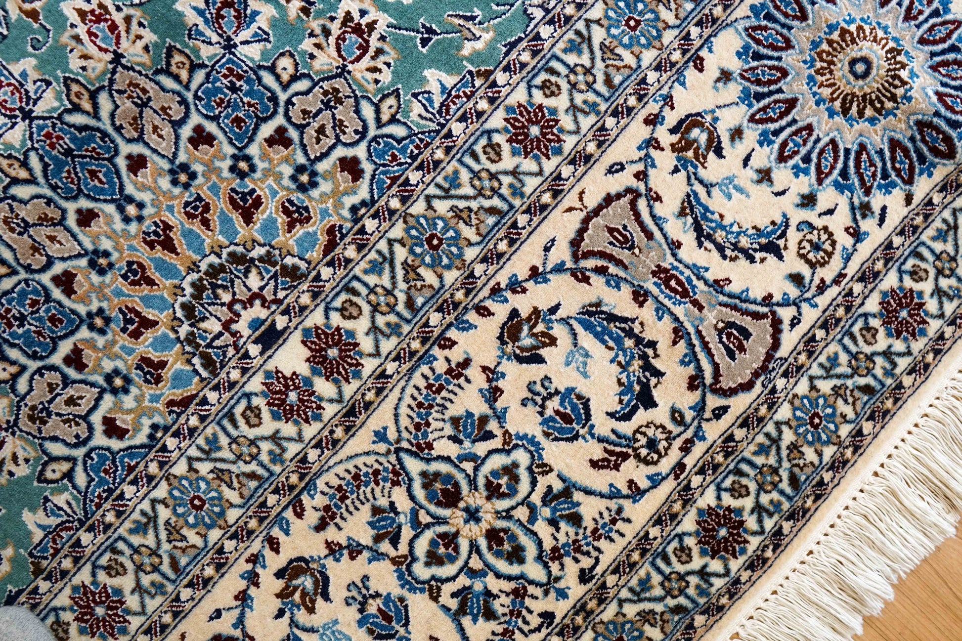  ペルシャ絨毯 ナイン産 4LA 295×196cm｜コルクウール＆シルク 手織り 高密度ラグ 大判リビングサイズ