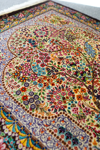 90×61cm　【ペルシャ絨毯　クム産　ナーリイ房　シルク 100%　】 Decorworks