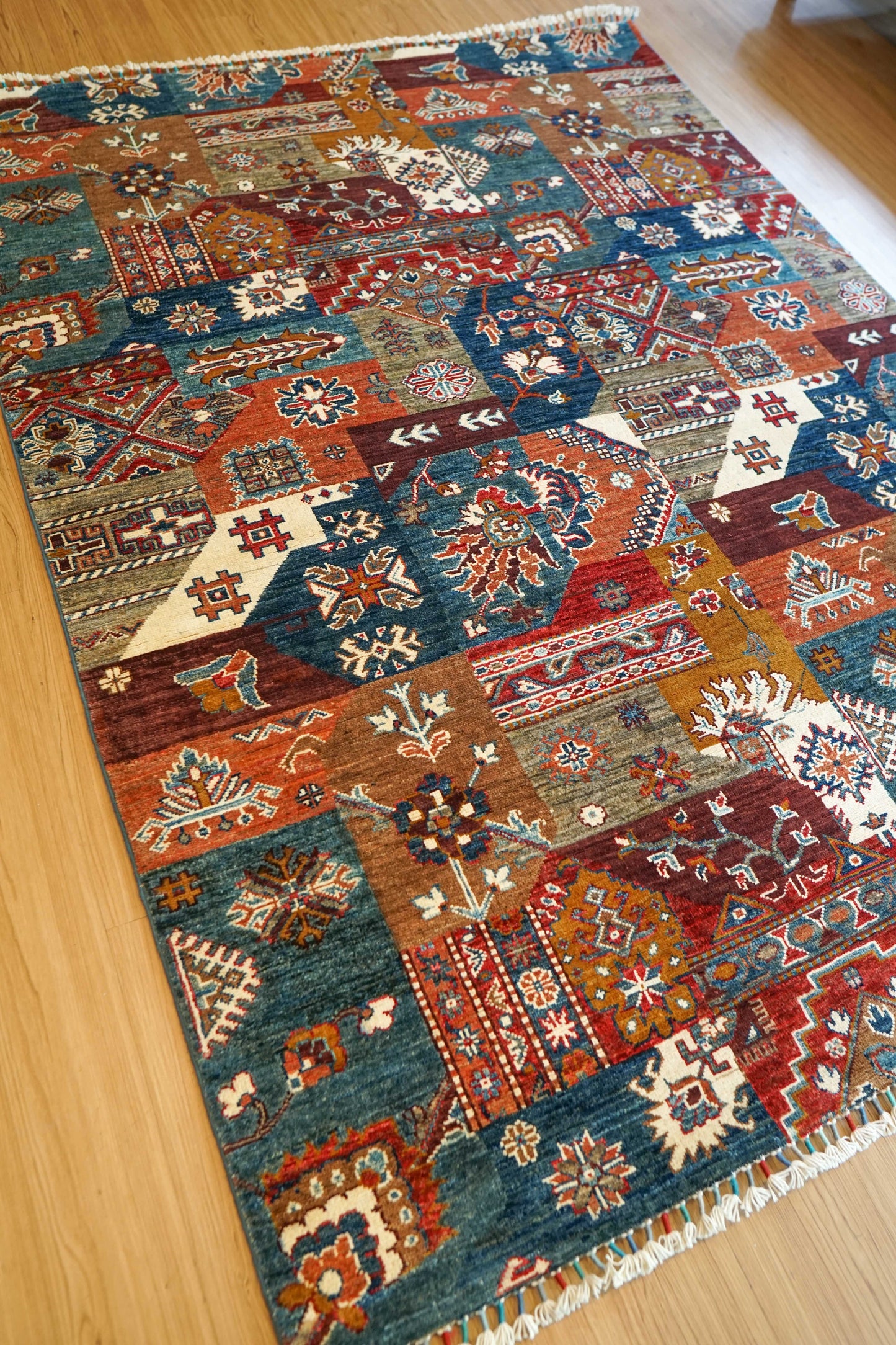  アフガン絨毯 ガズニー産 ウール トライバルパッチワークデザイン 206×153cm