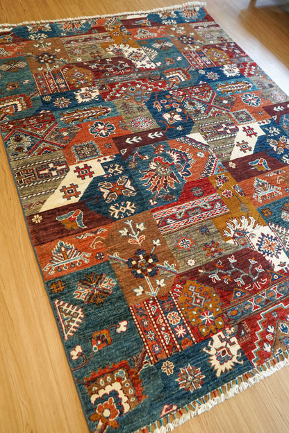  アフガン絨毯 ガズニー産 ウール トライバルパッチワークデザイン 206×153cm