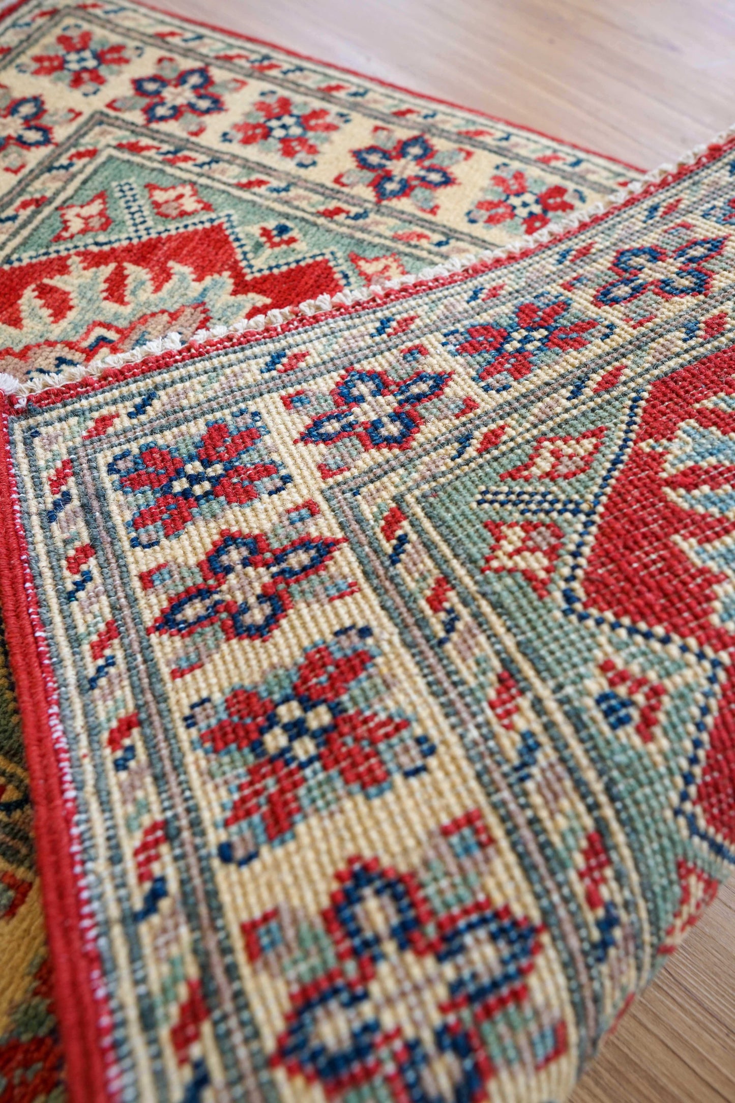  アフガニスタン手織り絨毯 89×60cm｜ガズニーウール・草木染めの伝統幾何学文様